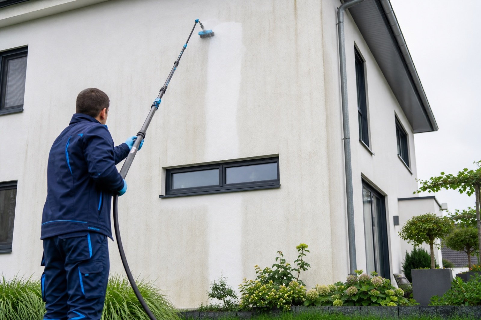 Careful façade cleaning on a residential property in North Rhine-Westphalia