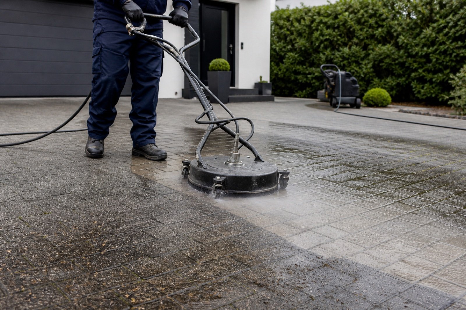 Professional driveway cleaning with a rotary surface cleaner