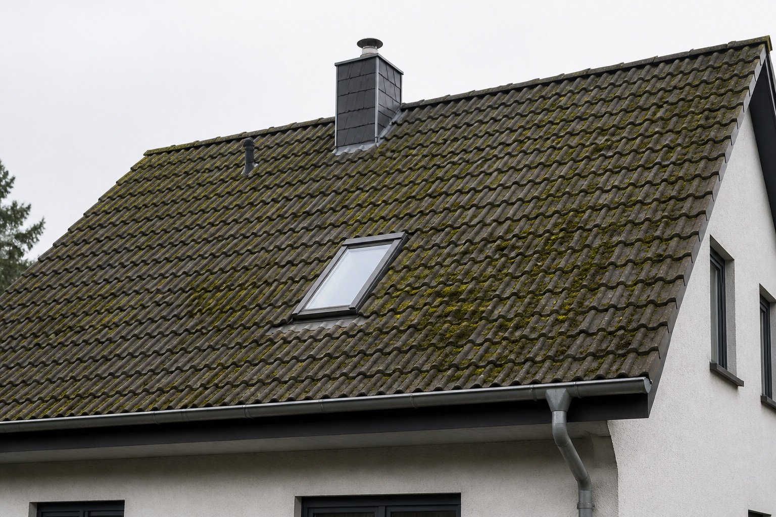 Moss-covered roof before professional cleaning